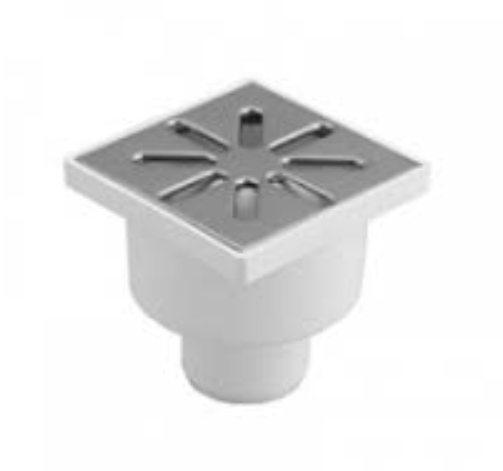 15D110R-M-B Трап прямий (D110), каналізаційний з регулюванням висоти,  решітка з нержавіючої сталі 15х15, білий - 1