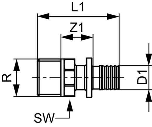 TECEflex перехідник прямий із зовнішньою різьбою 40x1 1/4" бронза (705609) - 2