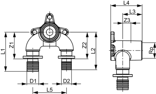 TECEflex кутник настінний двовивідний 20х1/2"х16 бронза (708607) - 2